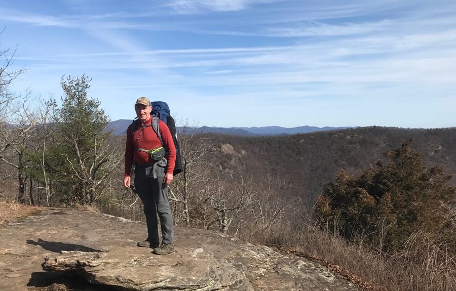 Bobby Joe Smith starting out his long journey in the mountains of north Georgia with his 45-pound backpack. Smith started his journey in north Georgia and finished the journey in Maine.