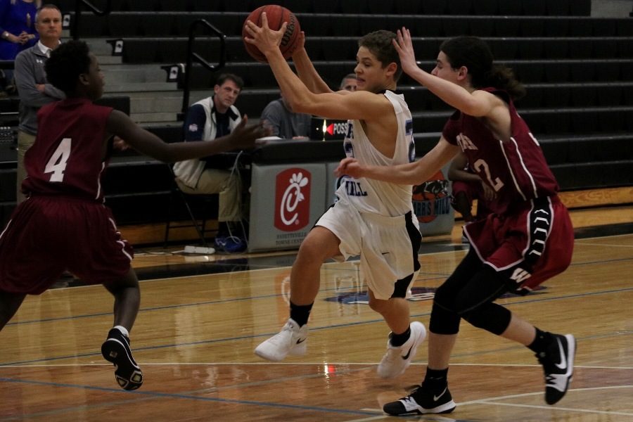 A sophomore guard drives the ball to the hole. The Panthers were able to get to the free throw line often by driving to the basket, but failed to convert on several attempts.