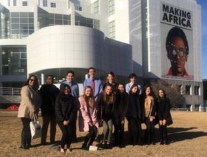 AP Spanish students pose for a photo outside of the High Museum of Art in Atlanta. “I’ve always really loved contemporary art, so that was probably my favorite part [of the museum],” senior AP Spanish student member Elena Wernecke said.