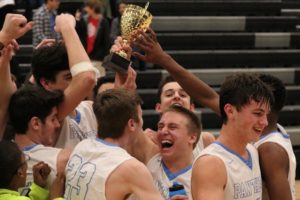 The Panthers celebrate their first ever region championship. Starr’s Mill had lost their past three region championship games, but beat McIntosh 37-33 to bring the trophy to the Mill. 