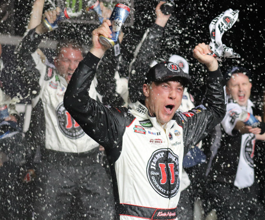 Kevin Harvick celebrates his second career victory at Atlanta Motor Speedway. “This track takes a lot of experience and it takes a lot to know about the car and takes time to get the car around the race track,” Harvick said.