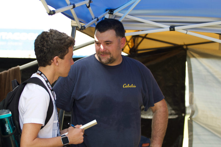 Feb. 23, 2018 - Staff Writer Kyle Soto interviews a NASCAR fan. Soto interviewed several NASCAR fans for his story about the “fan perspective” in NASCAR.