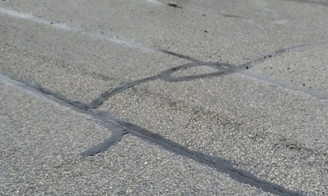 Many tar-filled cracks line the Atlanta Motor Speedway track after 21 years of using the same racing surface. Whether or not to repave the track is currently a huge controversial point of discussion. 