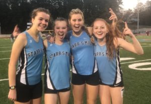 Four Panthers pose after breaking the Starr’s Mill record in the  4x1600. Three other records were broken by the Panthers over the weekend.  