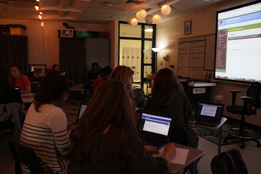 Students work on an assignment on school laptops. Beginning next school year, all students will receive their own laptop to bring to school and work on in their classes.