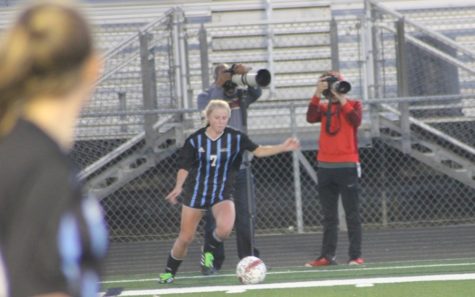 A Panther prepares to kick the ball in. The Lady Panthers struggled to get the ball on their side in the first half, but were able to turn things around and keep possession of the ball in the second half.