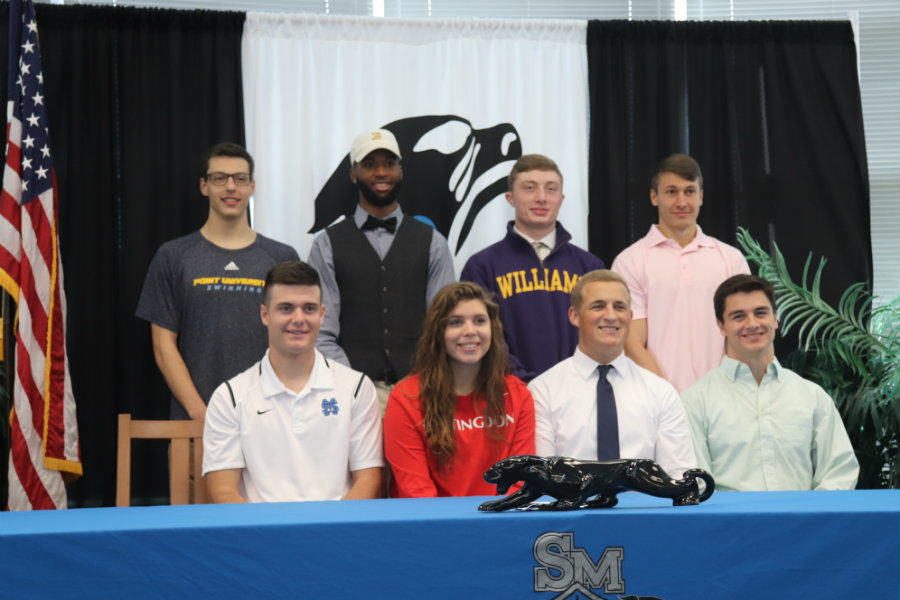 Nine Starrs Mill seniors signed letters of intent to play collegiate athletics.  Not pictured: Senior John Henson who signed with Piedmont College for track. “He is in our top-five for our mile and two mile,” track head coach Chad Walker said. “He has had a great four years at Starrs Mill.” 