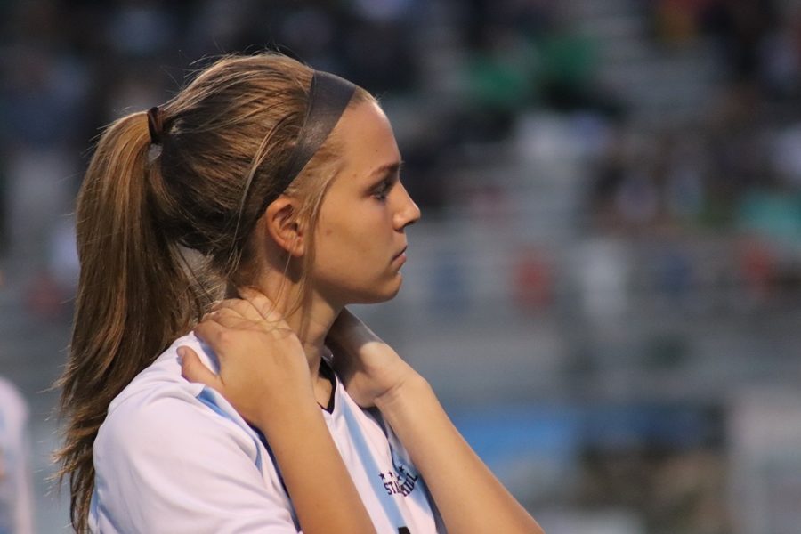 Senior Kirsten Oates looks into the distance after the defeat in penalty kicks. Despite freshman Chloe Thompson’s team-leading 12th goal the season, the Lady Panthers could not top the Lady Chiefs in PKs.