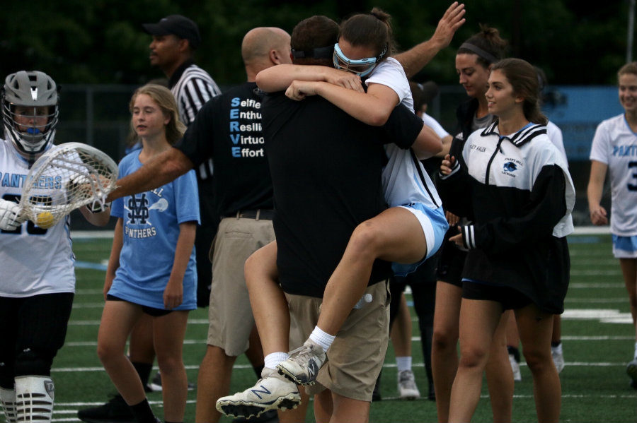 Panther player and coach celebrate their Final Four victory over Westminster. By defeating the Lady Wildcats, Starr’s Mill advanced to their first ever state championship game. They will take on Blessed Trinity, the winner of the past two state championships.