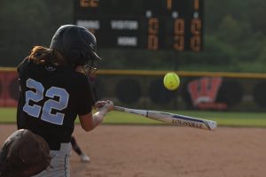 Junior Paige Andrews bats. Andrews hit two RBIs in the fourth inning to increase the Lady Panther lead. 
