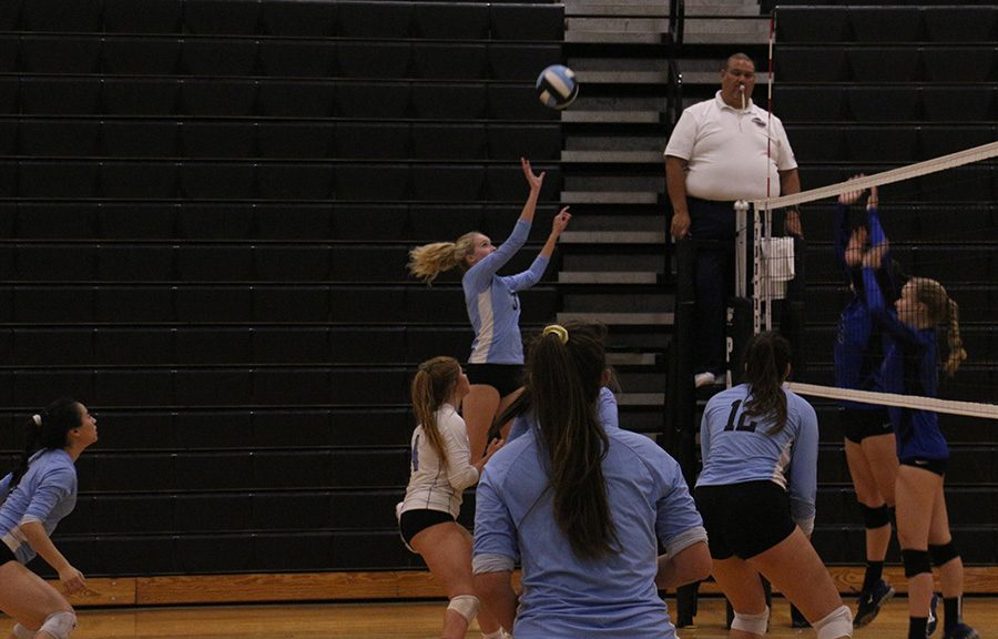 Senior Megan Lee hits the ball toward the opposition. Although a great effort by the Lady Panthers, the schedule has proven to be a challenge for this team over the last four games.