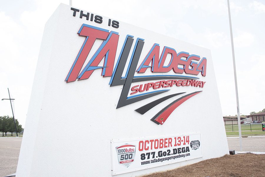 Just a short drive from Peachtree City, visitors are welcomed to Talladega by this sign at the entrance of the track. The next races at the superspeedway will be held the weekend of Oct. 13.