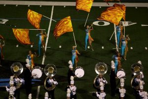 Starr’s Mill Panther Pride marching band performs a movement from their new Fire and Ice routine. This specific movement takes place at the end of “the wedge.”