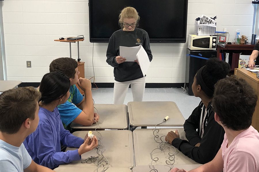 Members of the varsity academic team focus while a fellow teammate asks questions during practice. The Starr’s Mill academic team will participate in its first competition on Sept. 26 at Fayette County High School. 