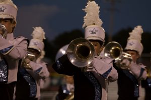 Panther Pride marching band member performs the “Fire and Ice” show.” Last weekend the Starr’s Mill marching band competed in the Armuchee Invitational and placed second overall.