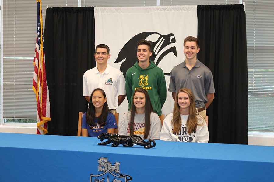 On Nov. 14, six athletes from Starr’s Mill gathered in the media center along with family, friends, and coaches, to continue their athletic careers at the collegiate level. Signees included seniors Alyssa Angelo, Kate Ashmore, Liza Eubanks, Brian Port, Derek Saylor, and Jacob Zellen. A seventh athlete, Nate Allison (not pictured), signed on Nov. 16.