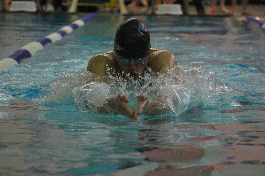 Dec. 1, 2018  -  Sophomore Michael Tucker swims breaststroke during his 200 Individual medley at the Lakeside Invitational in Chamblee. The Starr’s Mill girls’ team placed first overall and the boys’ team placed fifth.