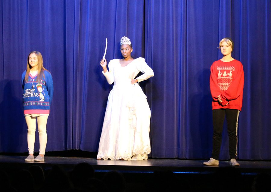 The cast of the drama department’s rendition of “The Snow Queen” present the beginning of their play. “The Snow Queen” tells the story of a young boy named Kai whose heart is frozen by the Snow Queen and the adventure of his best friend to rescue him.