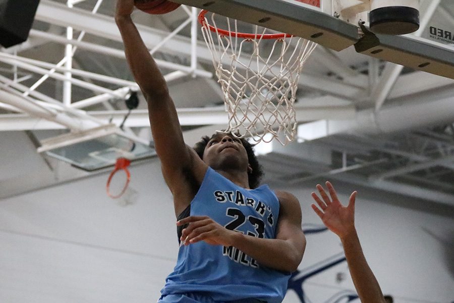 Junior Jamaine Mann makes the game-winning layup against Statesboro. The shot lifted Starr’s Mill over the Blue Devils 48-47. Mann finished with 19 points and four rebounds. 