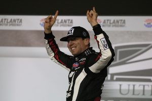 Kyle Busch, driver of the No. 51 Cessna Toyota for Kyle Busch Motorsports, stands in victory lane after the NASCAR Gander Outdoor Truck Series Ultimate Tailgating 200. The win marks Busch’s 52nd career Truck Series victory, breaking the tie with four-time series champion Ron Hornaday Jr.