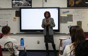 State Farm Insurance agent Ky Dickerson speaks to the Interact Club about her experiences in the insurance field. Dickerson shared insight on how to own and operate a business, and how the insurance field works. 