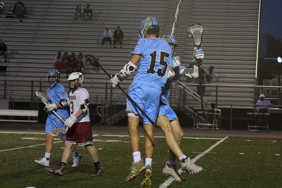 Panther players celebrate after a goal. The Mill never let up on the offensive end against Whitewater as they scored 16 goals, their second highest goal tally this season. Juniors Cameron Herd and Christian Sparkman for over half the team’s goals, scoring four and five respectively.