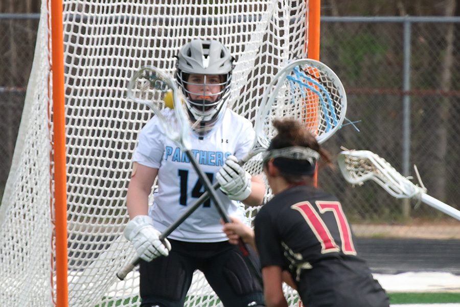 Lady Gladiator faces Panther goalie Kaitlyn Donovan. Donovan played in the second half against Johns Creek, and despite making many saves she allowed five goals in the half, allowing Johns Creek to overcome a late-game three goal deficit and force overtime.