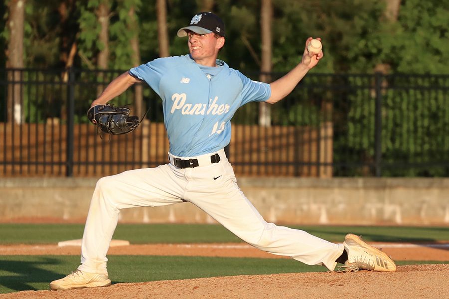 Sophomore Daniel Courtney pitches against the Gators. Courtney pitched a complete game and threw five strikeouts in the 3-2 victory in game two. He also went four for four at the plate.