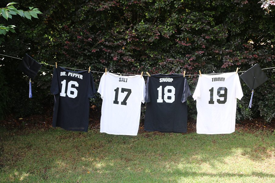 May 12, 2019 - As the school year ends four senior shirts display their nickname and the year they graduated.