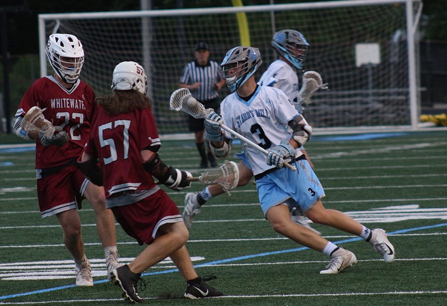 Freshman Barrett Schmidlkofer scans the field. The Panthers were led by junior Cameron Herd, and sophomores Gabe Lopez and Luke Rusterucci. Each of three notched a hat trick against Whitewater.