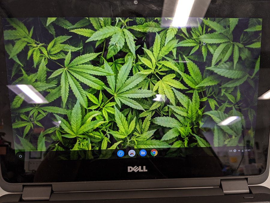 It is surprisingly easy to make the background images not school appropriate. I didn’t even have to search for this picture on my phone and move it into my Drive. This allows for many R-rated, and even X-rated, pictures to be the school Chromebook background. 