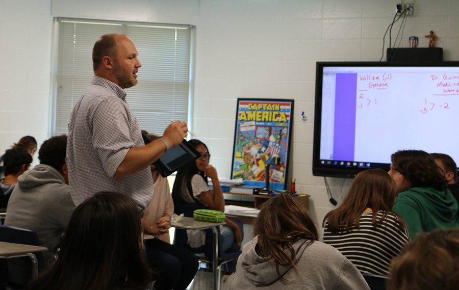 History teacher Josh Reeves lectures during one of his classes. Reeves joins the Starr’s Mill faculty after 13 years of teaching at Morgan County High School. 