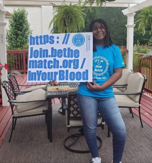 Senior Joy Inya-Agha pictured promoting her Girl Scout Gold Award campaign. Her aim is to bring awareness to the registry for being a donor for bone marrow and stem cells to potentially save lives.