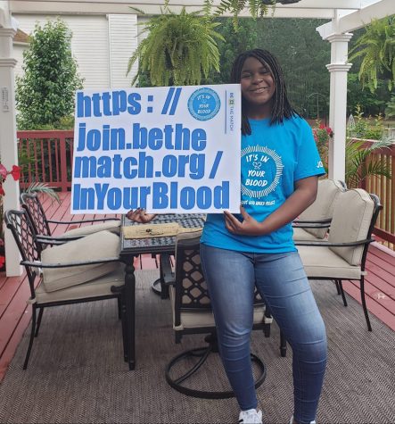 Senior Joy Inya-Agha pictured promoting her Girl Scout Gold Award campaign. Her aim is to bring awareness to the registry for being a donor for bone marrow and stem cells to potentially save lives.