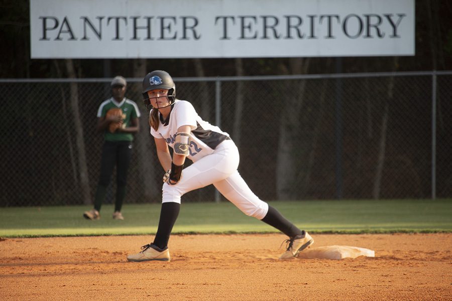 Senior+Paige+Andrews+set+to+run+at+second+base.+Andrews+contributed+one+run+on+offense+as+well+as+four+strikeouts+pitching.+Andrews+threw+a+one-hit+shutout+in+game+two%2C+while+sophomore+Lilli+Backes+pitched+a+three-inning+no-hitter+after+facing+only+nine+batters.