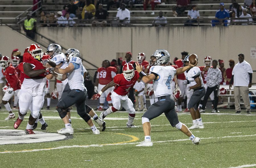 Senior Hunter Lawson throws the ball against Jonesboro. This loss marks the first time the Panthers have lost a region game since September 29, 2017, when Griffin bested them 29-28.