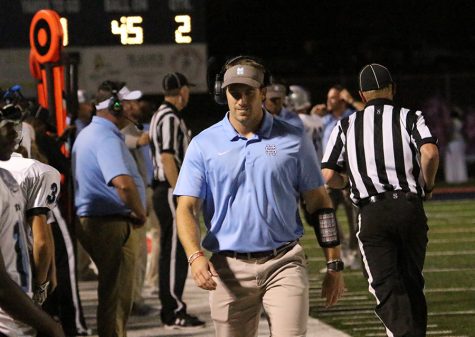 Penland walks off the field from a game against Sandy Creek. Penland taught at Pike County for five years before he came to Starr’s Mill.