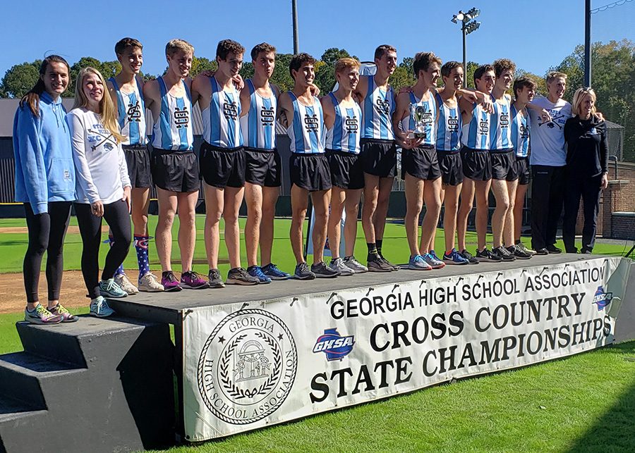 Starr’s Mill boys’ cross country team stands on the podium after finishing runner-up in this year’s AAAAA State Championship. The top finisher on the boys’ team was junior Colton Olvey, and the top finisher for the girls was junior Darby Olive.