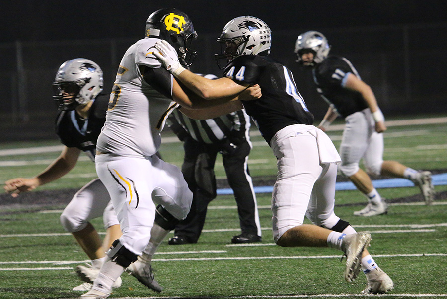 Sophomore Barrett Schmidlkofer looks to tackle an opposing Tiger. The Panther defense had one of their better performances this season, only allowing 163 total yards.