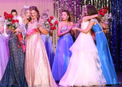 Seniors Erin Rodgers, Anna Sampson, Sydney Turnier, and Celeste Boullion (right to left) congratulate each other after the winners were announced at preliminaries. The experience of participating in the pageant was unexpected and changed my mindset on pageants. Throughout the rest of my high school career, I will cherish the bonds and sisterhood that we all created.