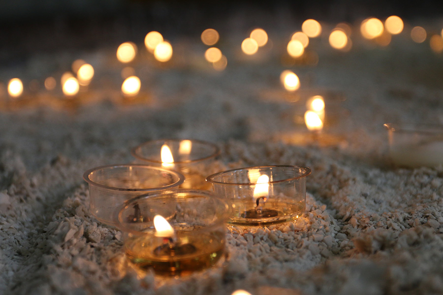 Feb. 20, 2020 - Candles lit at Hallgrimskirkja in Reykjavik, Iceland.