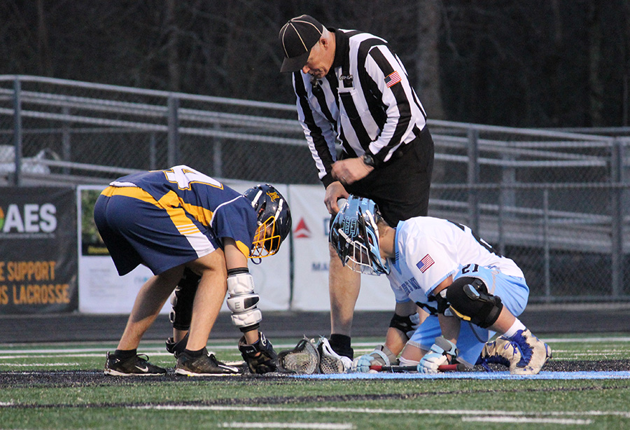 Senior Brett Berkey ready for a faceoff. Against Mount de Sales, Starr’s Mill did not lose a single face off all night. Berkey himself had ten faceoff wins. Dominating in faceoffs has proven to be a great asset to the Panthers’ early success.
