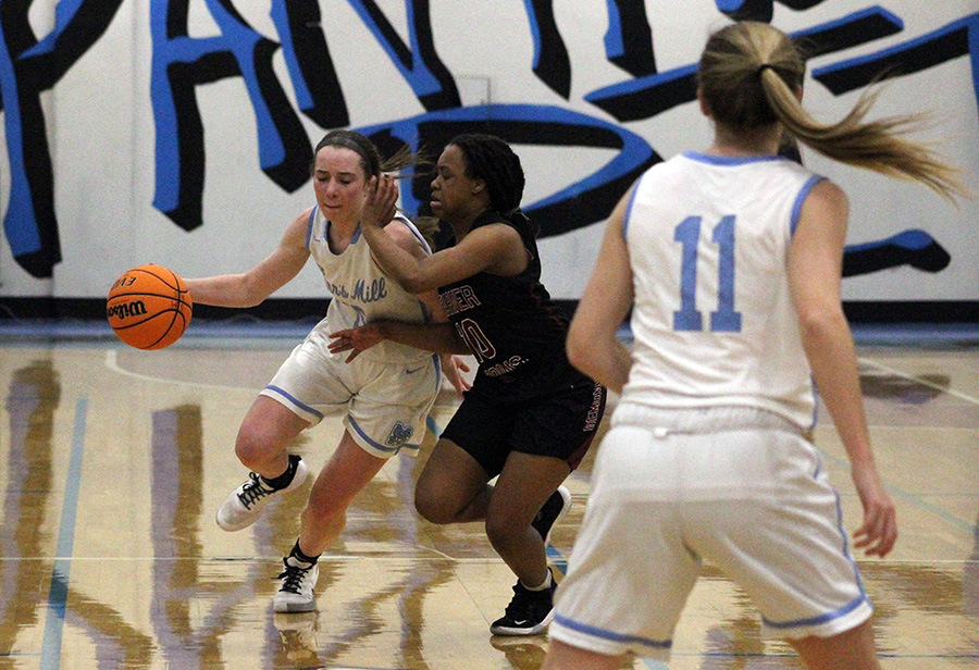 Senior Alice Anne Hudson looks to get around a Demon for a basket. Hudson led the Lady Panthers in scoring with 18 points. The Lady Panthers have now won 22 straight games, a streak that began on Dec. 3.