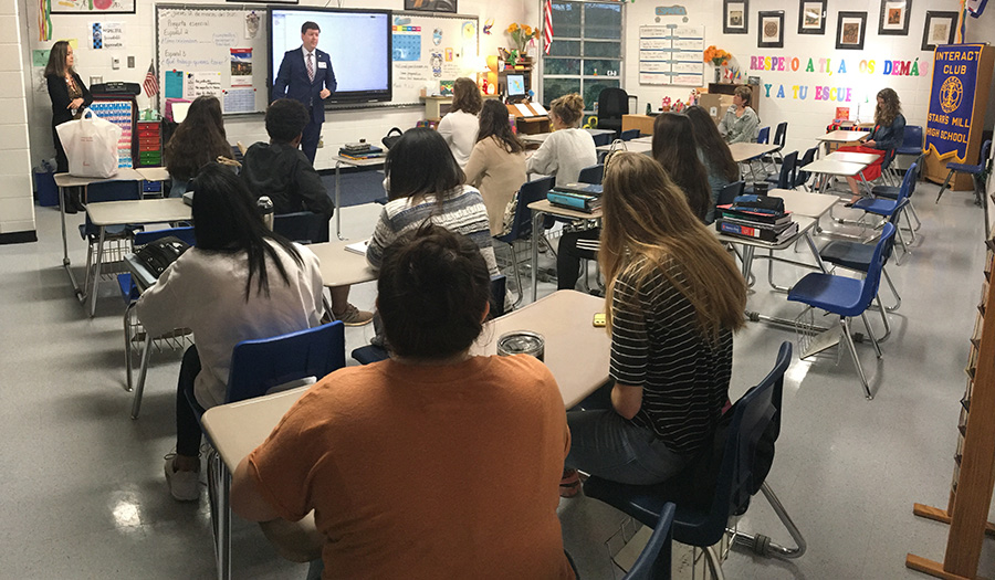 Steven Newton spoke to the Interact Club at their March meeting. Newton explained his life circumstances and accomplishments while providing advice to students.