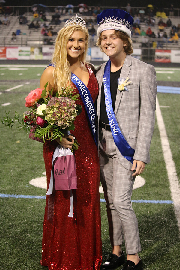 Homecoming king and queen, seniors Aiden Hammond and Jaci Edwards, pose for a photo after being crowned. This year’s homecoming has certainly been different, but the senior class tried to make the most out of every moment. 