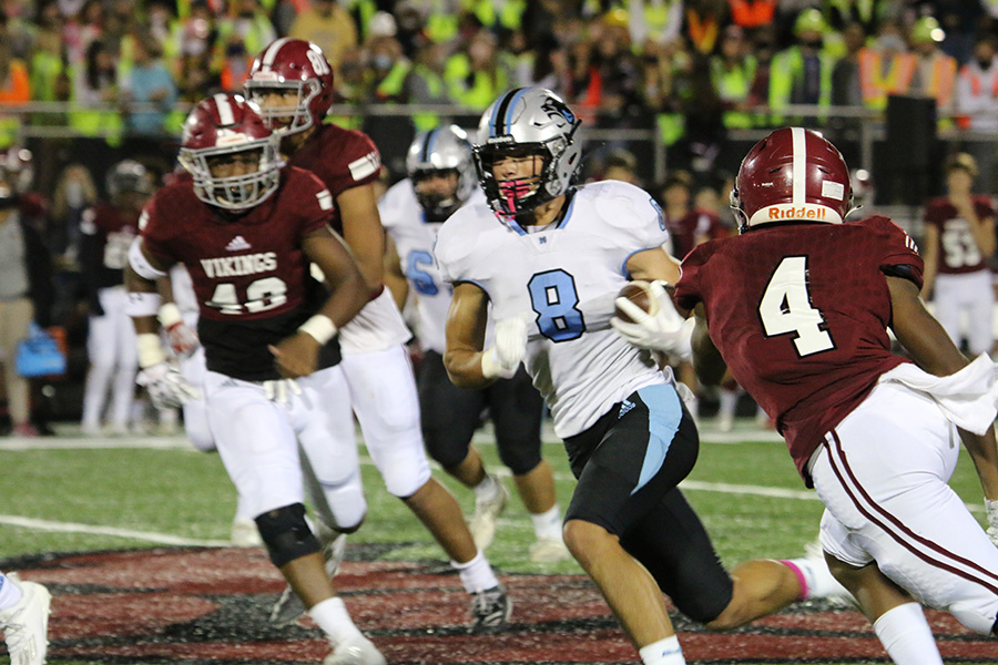 Senior safety Cole Bishop rushes past the Northgate defense during the Panthers’ away game against the Northgate Vikings. Bishop helped orchestrate the Panther defense’s third shutout of the year, winning 10-0. He also had two carries for 31 yards. Overall, the game was rather quiet, but there were some interesting things of note to takeaway.