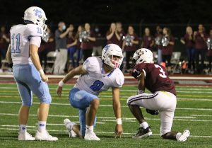 Senior safety Cole Bishop gets up after taking down a Union Grove player during the Panthers’ week three matchup against the Union Grove Wolverines in which they won 19-14. Last night, Bishop made the decision to decommit from Duke and reopen commitment opportunities in the NCAA. The three star safety is currently hitting his stride this season with an interception and tackle for safety as well as some offensive contributions at points.