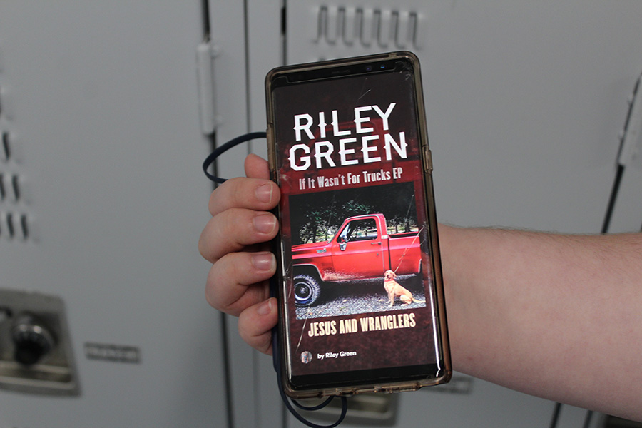 Senior Bryson Daniel is listening to “Jesus and Wranglers,” a song off of Riley Green’s new album, “If It Wasn’t for Trucks.”