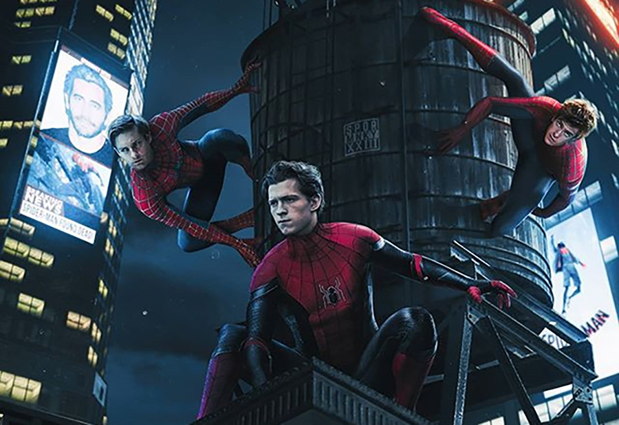 Current promotional poster for the new movie “Spider-man 3: The Spiderverse.” “Spider-man 3” will feature the three biggest Spider-man actors, Tobey Maguire, Andrew Garfield, and Tom Holland. 