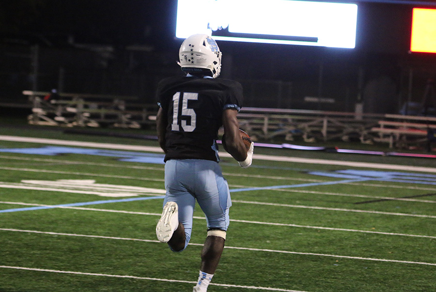 Sophomore running back Greigh Joseph makes his way down an empty field en route to a 98-yard touchdown during the Panthers’ final region home game against the Whitewater Wildcats. The offense had a breakout game that propelled the team to a 42-0 victory and still in control of their destiny in the region. The offense as a whole had its most productive game yet with 464 total yards and six touchdowns. Joseph had a decent night himself with five carries for 106 yards and a touchdown.